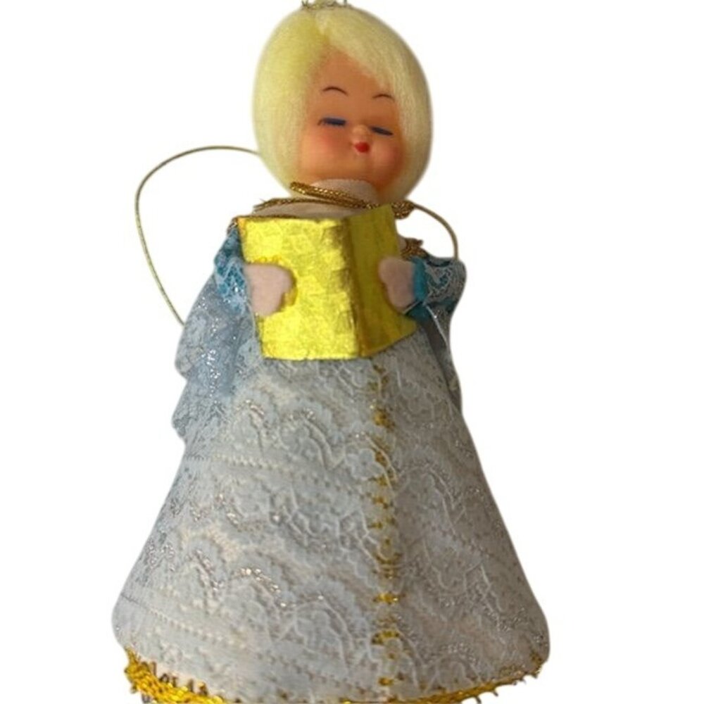 Vintage Blonde Angel Tree Ornament With Golden Book & Wings